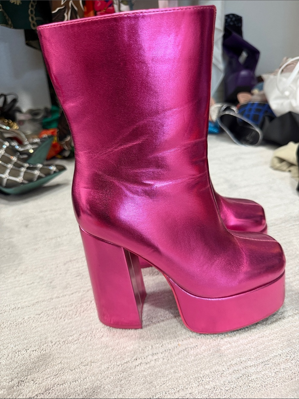koi Metallic Fuchsia Platform Ankle Boots